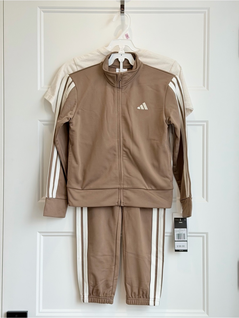 adidas Kids Brown Tracksuit with White Stripes